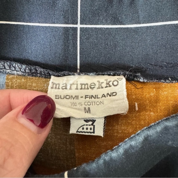 Marimekko Women's Vintage Windowpane Rainbow Pleated Short Sleeve Dress Size M - Picture 12 of 13